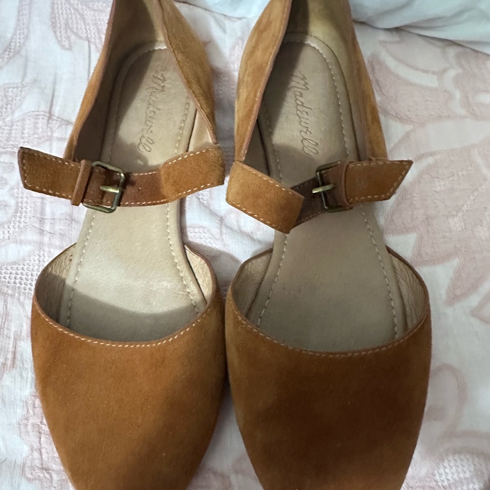 Madewell Tan Suede Flats with Ankle Strap Mary Jane’s